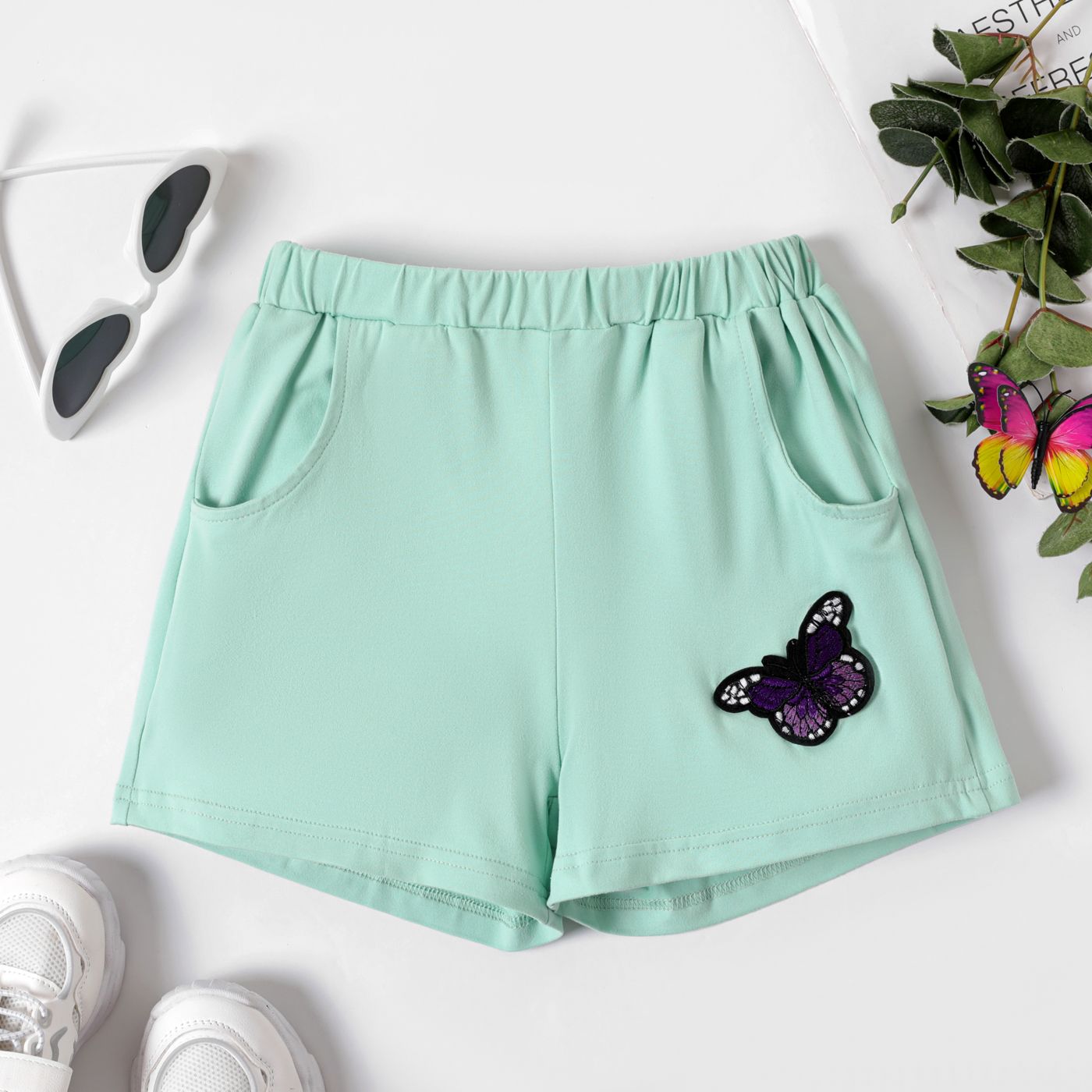 Kid Girl Butterfly Graphic Elasticized Shorts