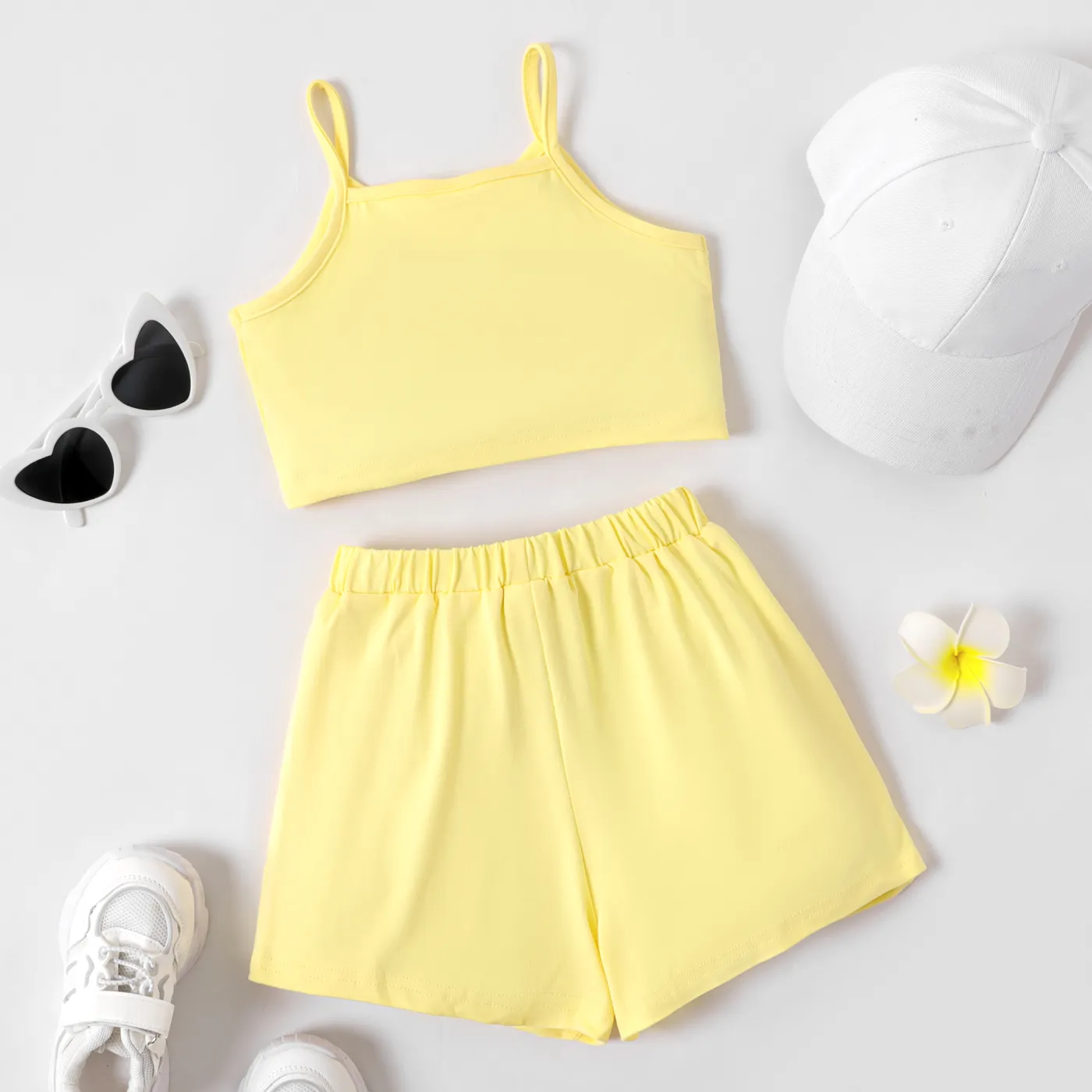 2pcs Kid Girl Butterfly Embroidered Camisole and Shorts Set Yellow image 2