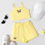 2pcs Kid Girl Butterfly Embroidered Camisole and Shorts Set Yellow