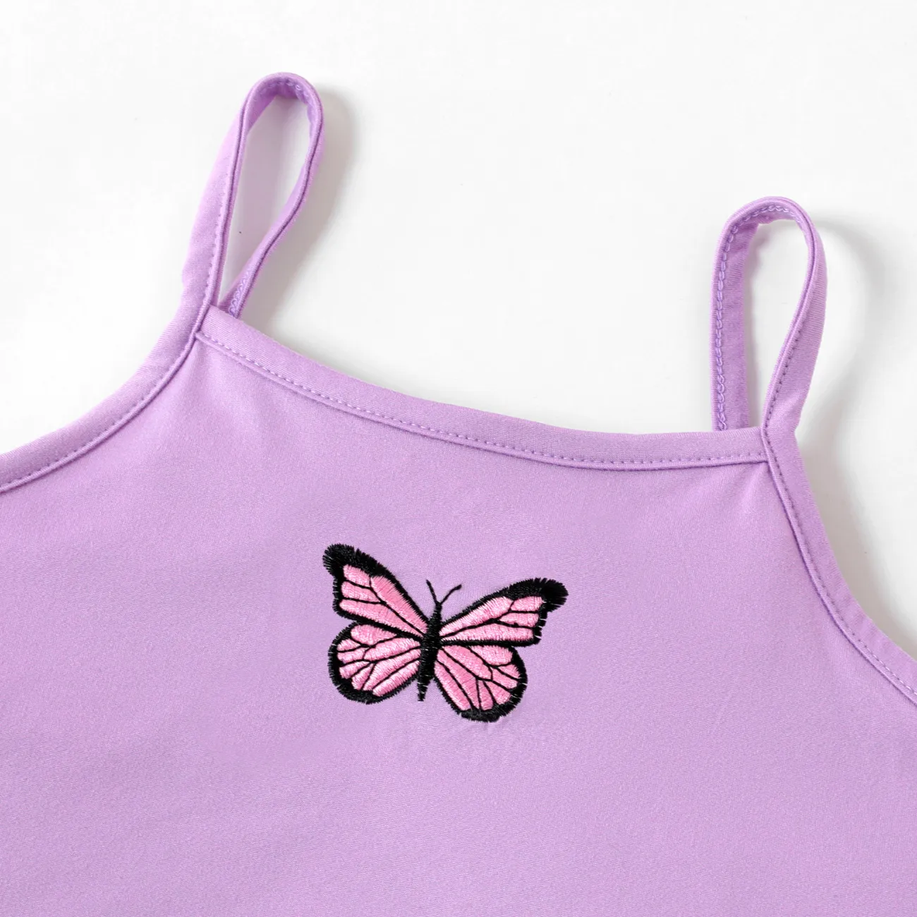 2pcs Kid Girl Butterfly Embroidered Camisole and Shorts Set Purple big image 1