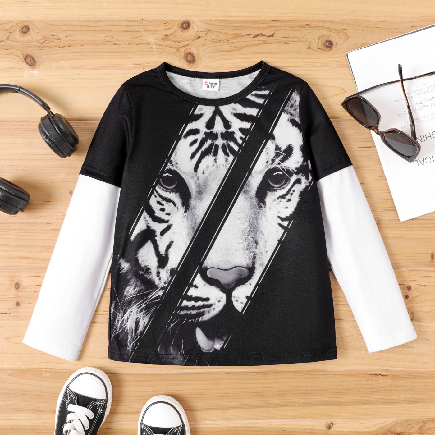 

Kid Boy Tiger Print Long-sleeve 2 In 1 Tee