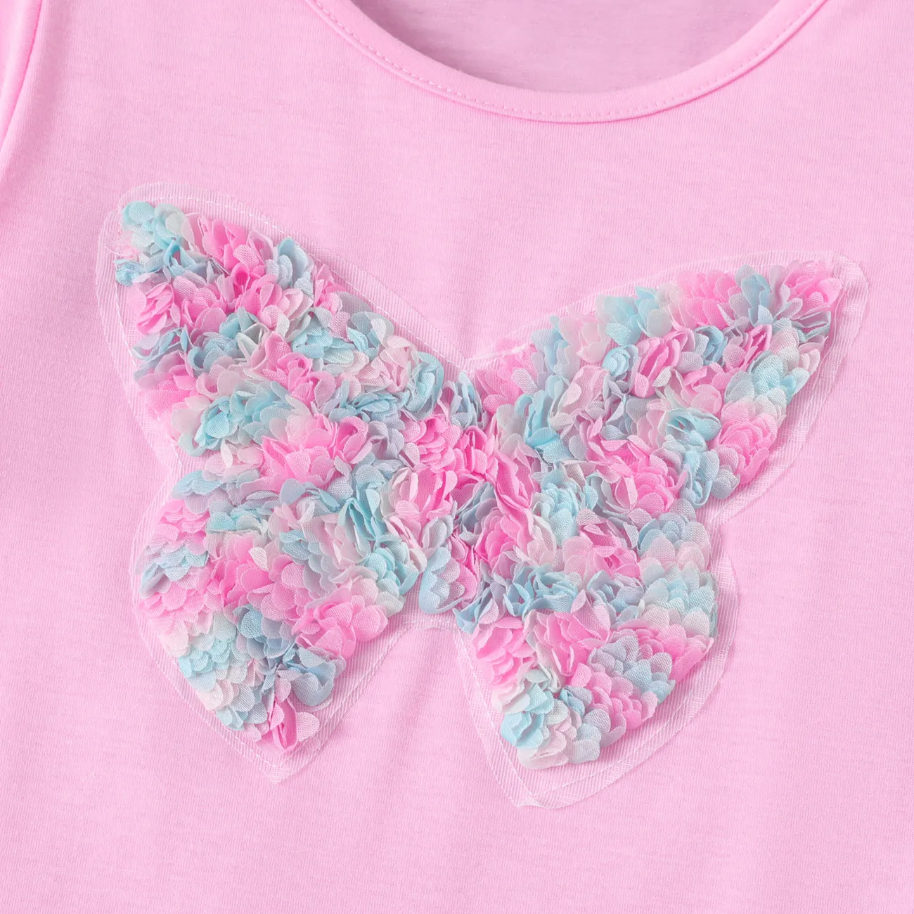 Kid Girl Heart/Butterfly Embroidered Short-sleeve Tee Pink big image 1
