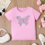 Kid Girl Heart/Butterfly Embroidered Short-sleeve Tee Pink