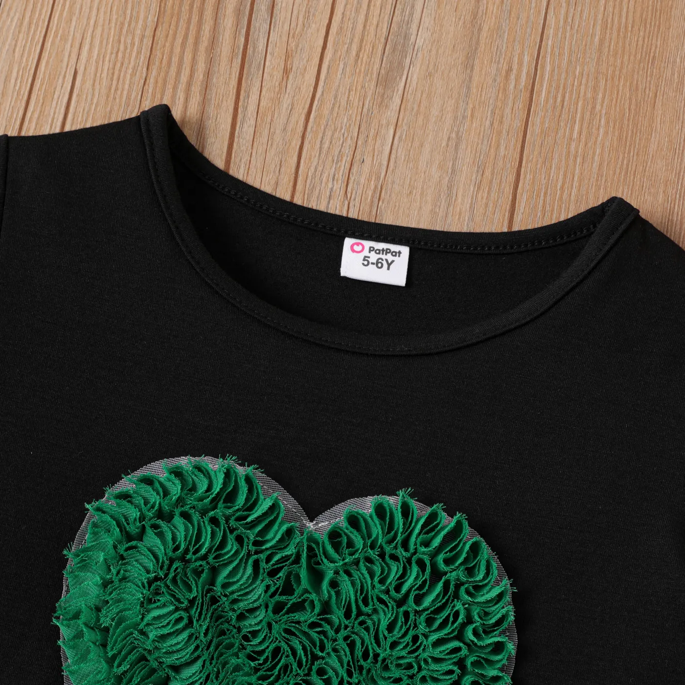 Kid Girl Heart/Butterfly Embroidered Short-sleeve Tee Black image 4
