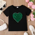 Kid Girl Heart/Butterfly Embroidered Short-sleeve Tee Black