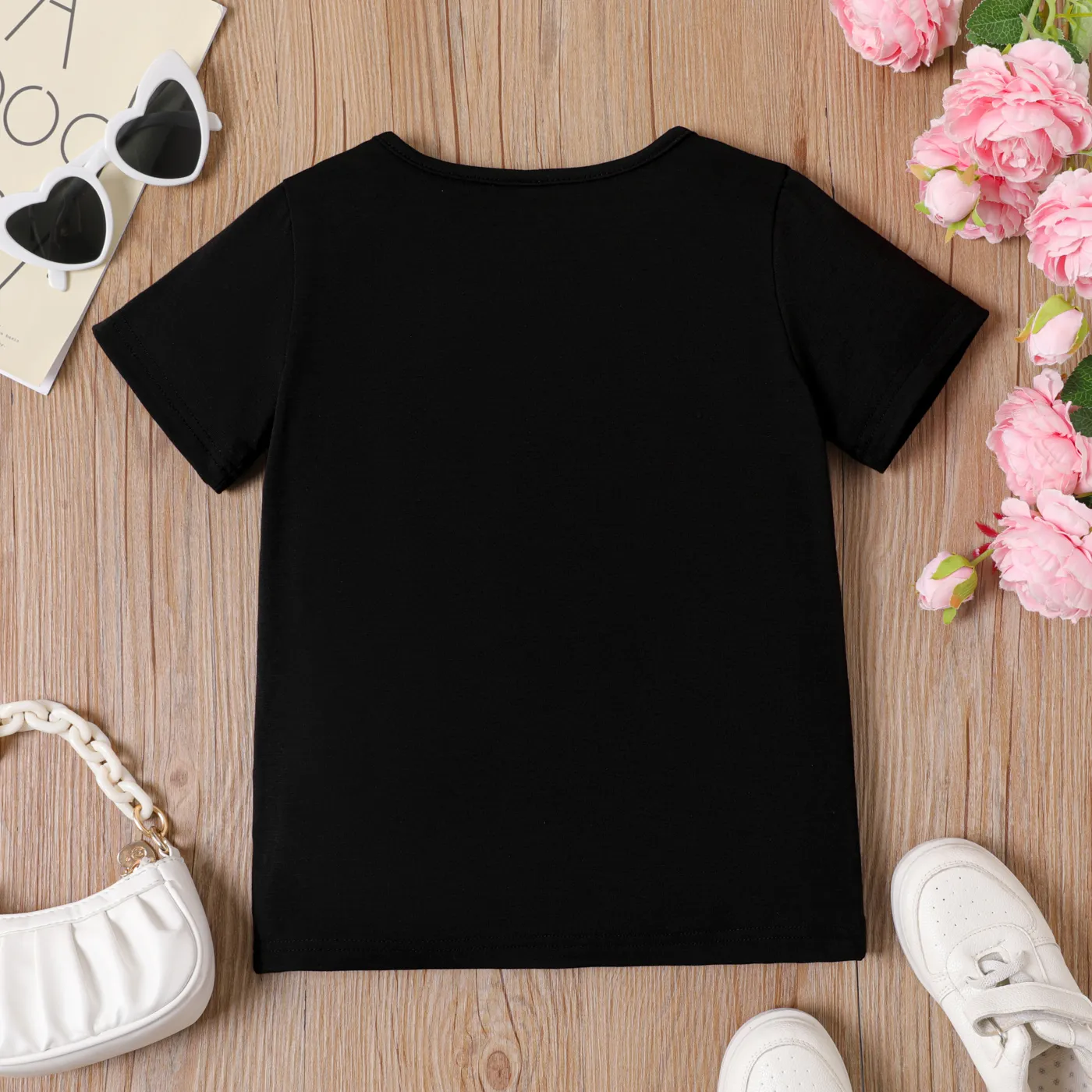 Kid Girl Heart/Butterfly Embroidered Short-sleeve Tee Black image 2