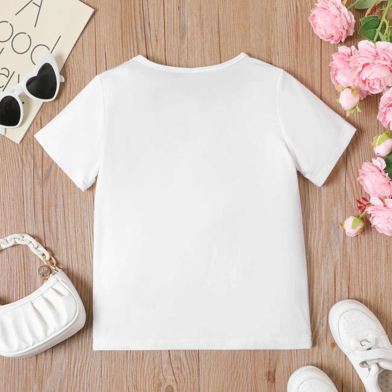 Kid Girl Heart/Butterfly Embroidered Short-sleeve Tee White big image 1