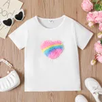 Kid Girl Heart/Butterfly Embroidered Short-sleeve Tee White