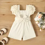 Baby Girl 95% Cotton Puff Sleeve Belted Jumpsuit Apricot