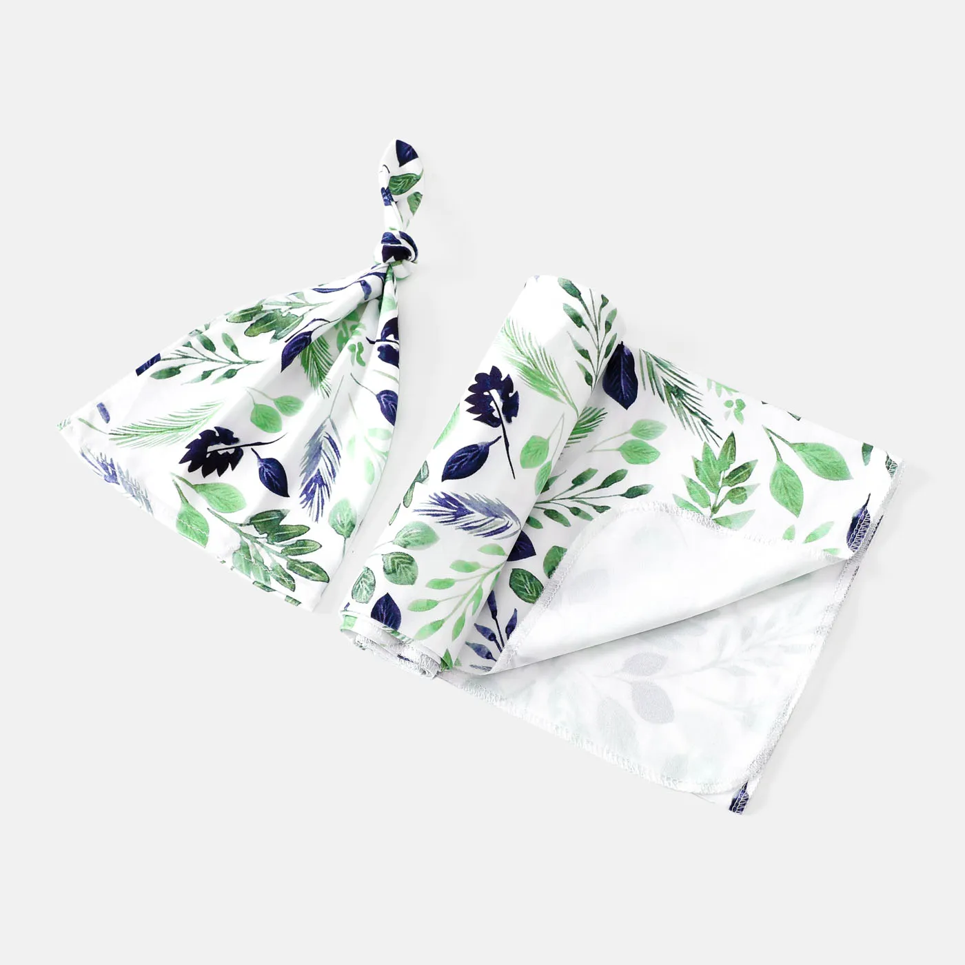 2pcs 100% Cotton Newborn Baby Wearable Blankets & Top Knot Beanie Hat Set Pale Green image 5