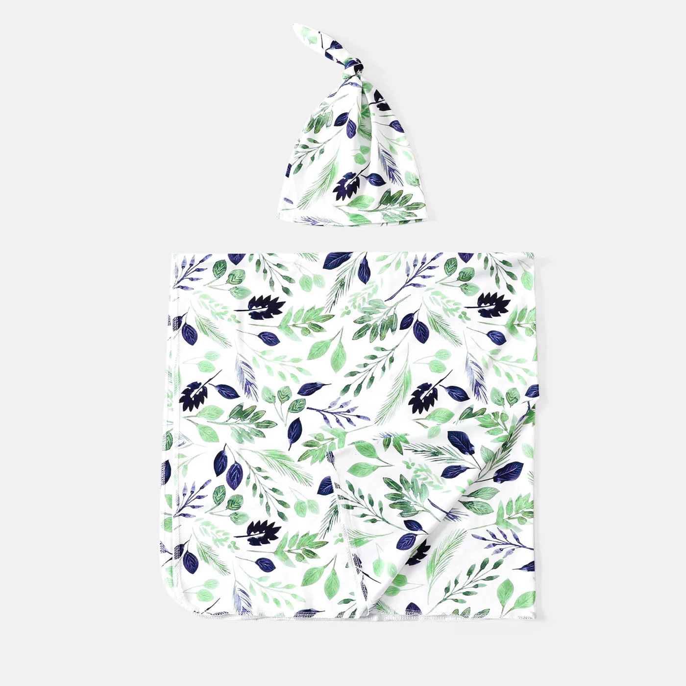 2pcs 100% Cotton Newborn Baby Wearable Blankets & Top Knot Beanie Hat Set Pale Green image 6