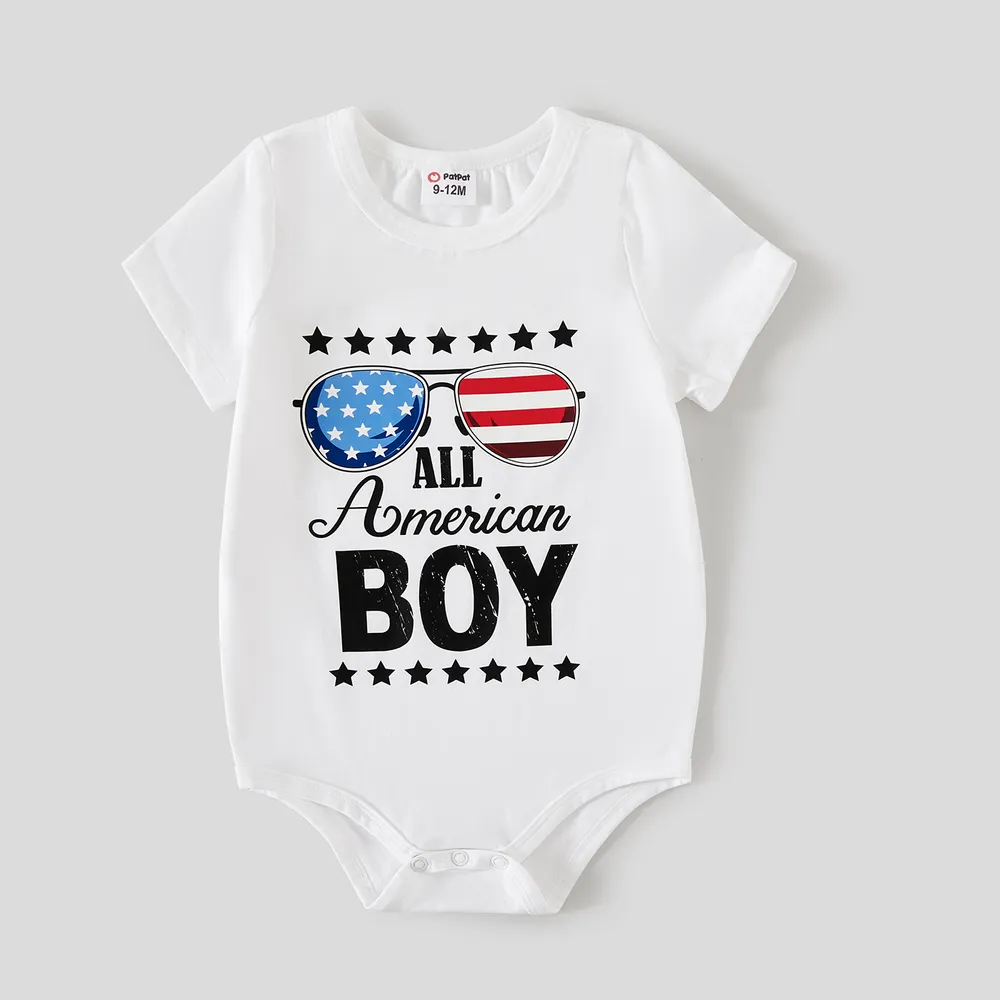 Independence Day Family Matching Cotton Letters Print Short-sleeve Tops big image 1
