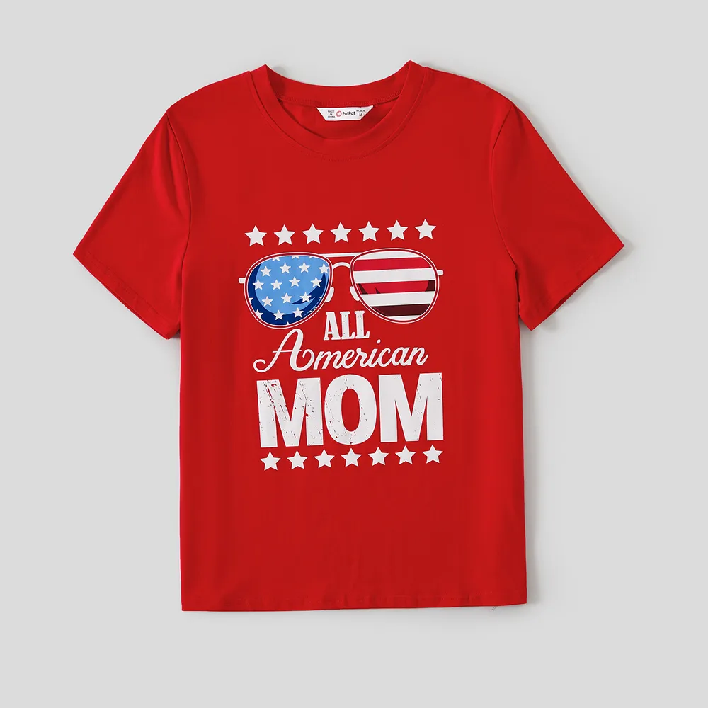 Independence Day Family Matching Cotton Letters Print Short-sleeve Tops big image 13