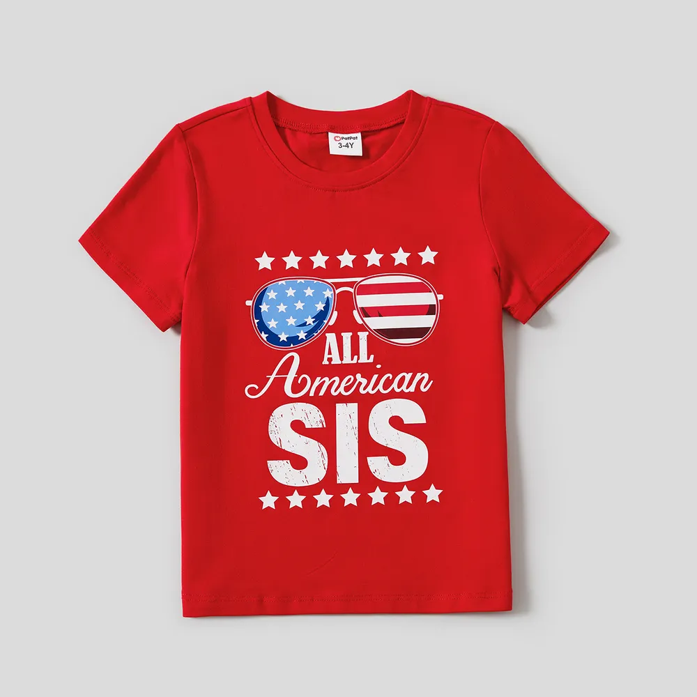 Independence Day Family Matching Cotton Letters Print Short-sleeve Tops big image 9