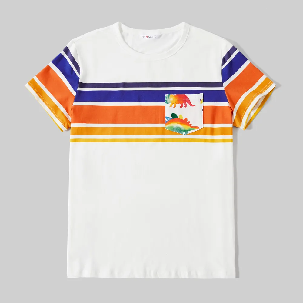 Family Matching Allover Dinosaur Print Cotton Tank Dresses and Striped Short-sleeve T-shirts Sets big image 17