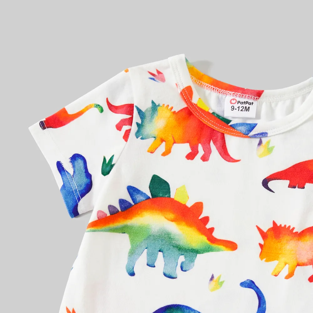Family Matching Allover Dinosaur Print Cotton Tank Dresses and Striped Short-sleeve T-shirts Sets big image 3