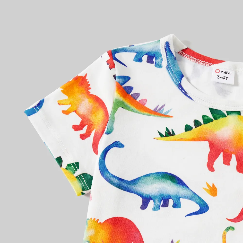 Family Matching Allover Dinosaur Print Cotton Tank Dresses and Striped Short-sleeve T-shirts Sets big image 8