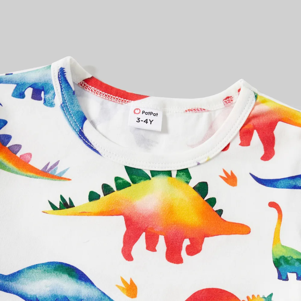 Family Matching Allover Dinosaur Print Cotton Tank Dresses and Striped Short-sleeve T-shirts Sets big image 7