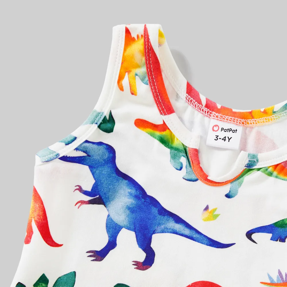 Family Matching Allover Dinosaur Print Cotton Tank Dresses and Striped Short-sleeve T-shirts Sets  big image 12