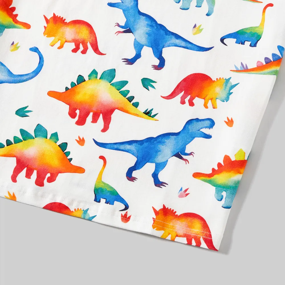 Family Matching Allover Dinosaur Print Cotton Tank Dresses and Striped Short-sleeve T-shirts Sets big image 9