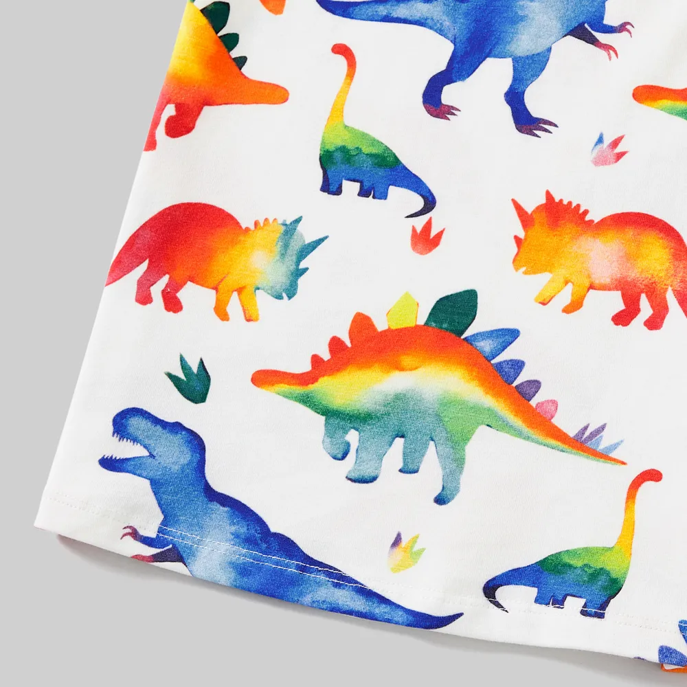 Family Matching Allover Dinosaur Print Cotton Tank Dresses and Striped Short-sleeve T-shirts Sets big image 13