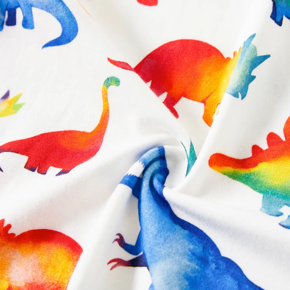 Family Matching Allover Dinosaur Print Cotton Tank Dresses and Striped Short-sleeve T-shirts Sets big image 14