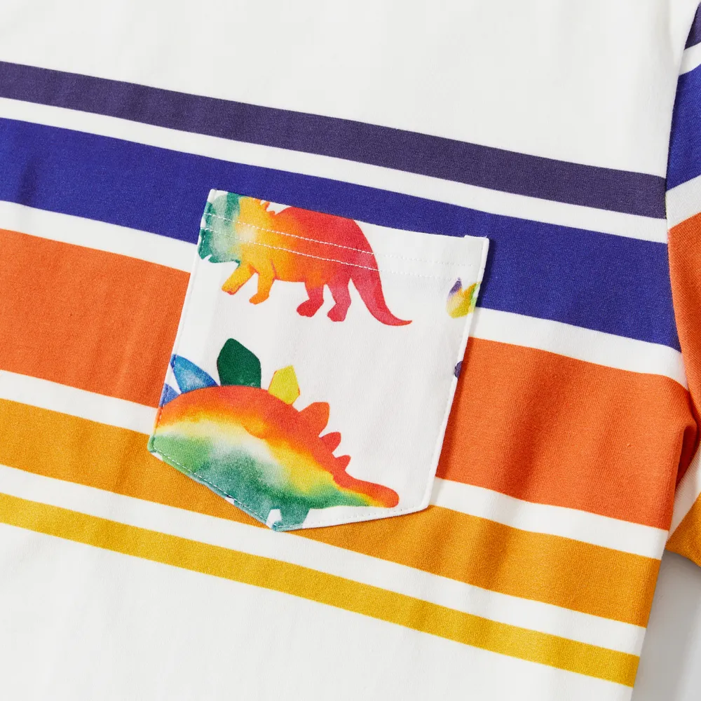 Family Matching Allover Dinosaur Print Cotton Tank Dresses and Striped Short-sleeve T-shirts Sets big image 19