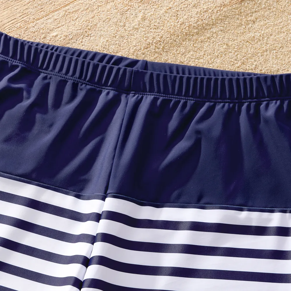 Family Matching Stripe & Colorblock Spliced One Piece Swimsuit or Swim Trunks Shorts  big image 13