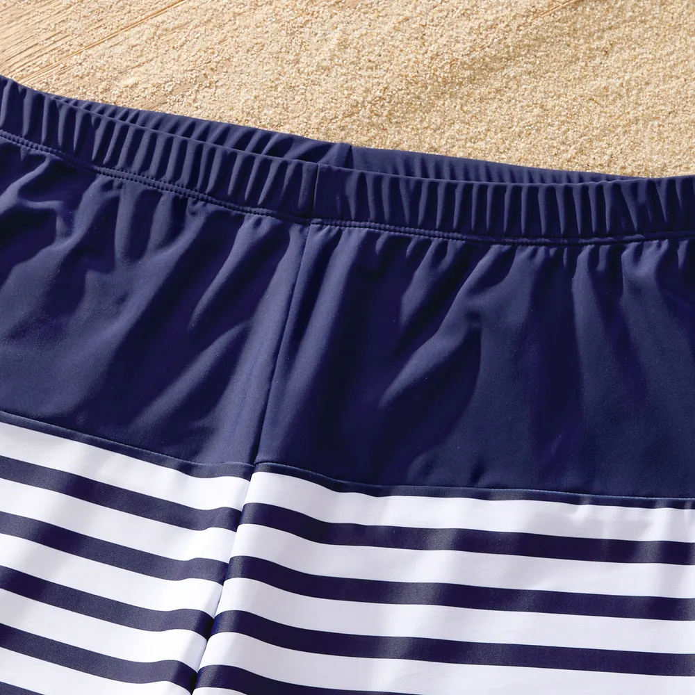 Family Matching Stripe & Colorblock Spliced One Piece Swimsuit or Swim Trunks Shorts big image 13