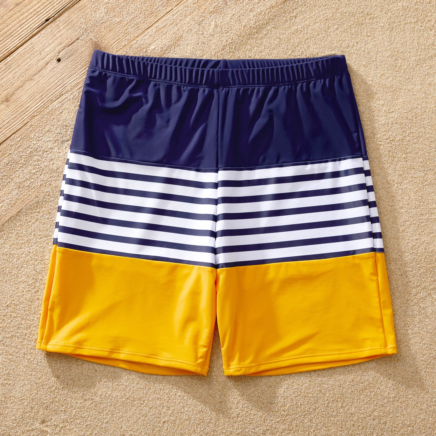 Family Matching Stripe & Colorblock Spliced One Piece Swimsuit Or Swim Trunks Shorts
