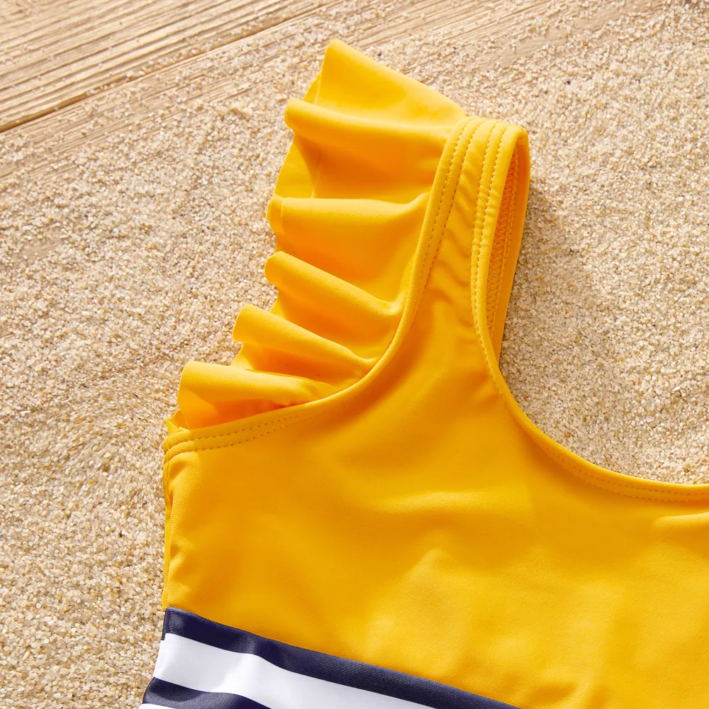 Family Matching Stripe & Colorblock Spliced One Piece Swimsuit or Swim Trunks Shorts big image 7