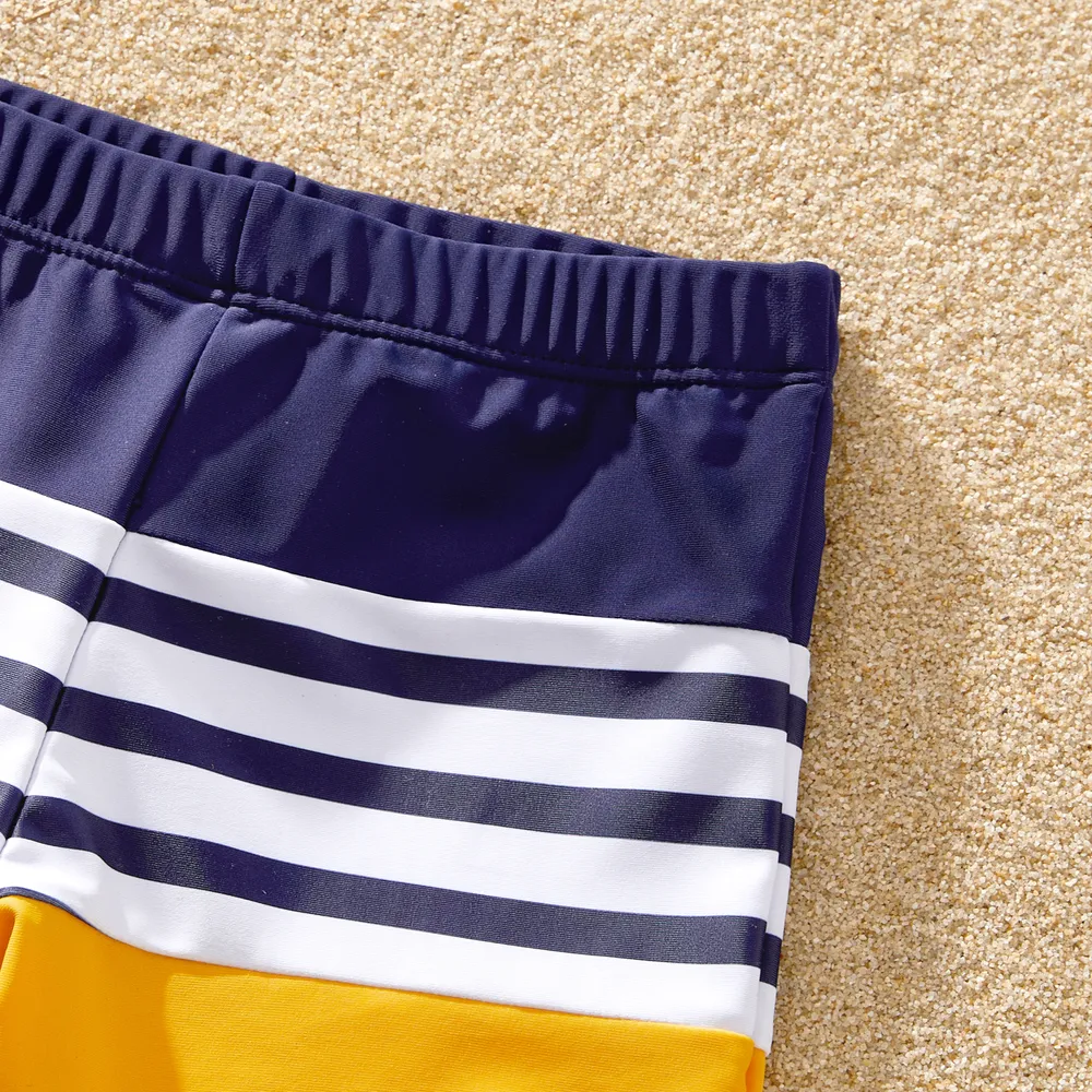 Family Matching Stripe & Colorblock Spliced One Piece Swimsuit or Swim Trunks Shorts big image 4