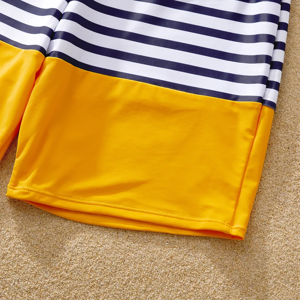Family Matching Stripe & Colorblock Spliced One Piece Swimsuit or Swim Trunks Shorts big image 14