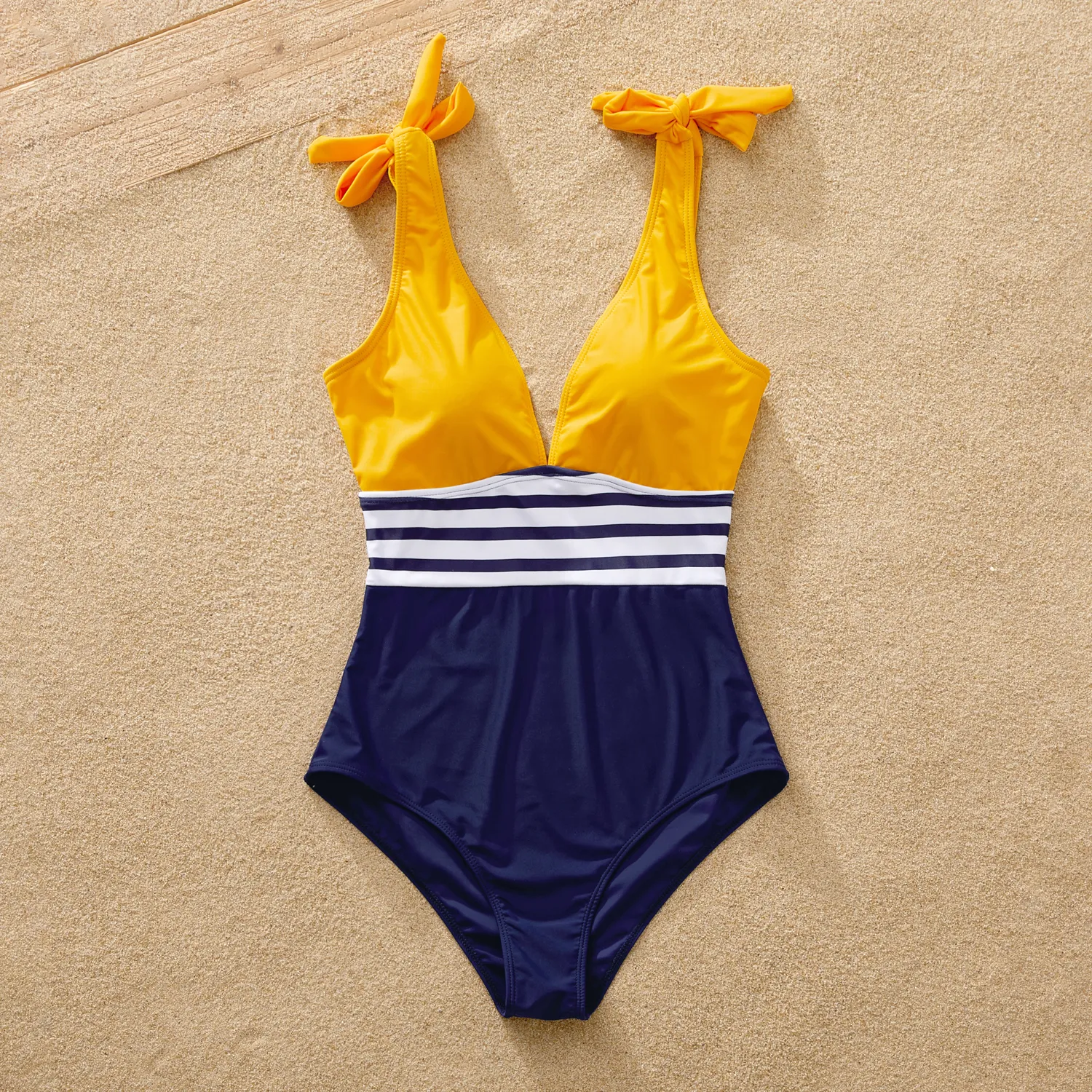 Family Matching Stripe & Colorblock Spliced One Piece Swimsuit or Swim Trunks Shorts  image 6