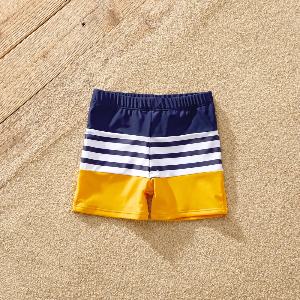 Family Matching Stripe & Colorblock Spliced One Piece Swimsuit or Swim Trunks Shorts  big image 1