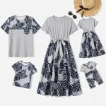 Family Matching Plant Print Panel Belted Short-sleeve Dresses and T-shirts Sets  image 2
