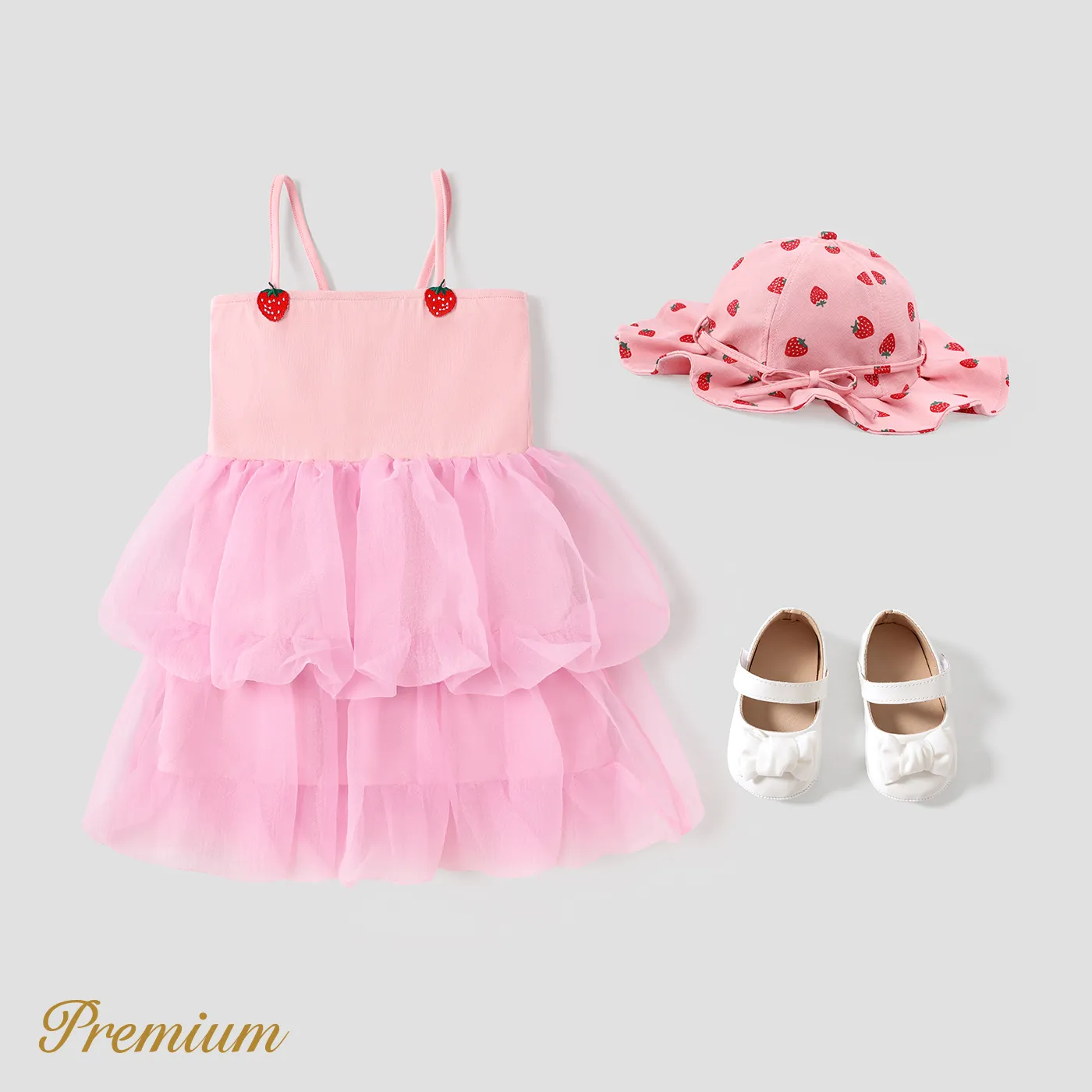 Toddler Girl Strawberry Graphic Layered Mesh Combo Slip Dress Pink image 2