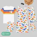 Family Matching Allover Dinosaur Print Cotton Tank Dresses and Striped Short-sleeve T-shirts Sets  image 2