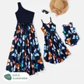 Mommy and Me Allover Colorful Butterfly Print One Shoulder Sleeveless Belted Dresses  image 2
