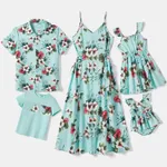 Family Matching Allover Floral Print Cami Dresses and Short-sleeve Shirts/Tops Sets Light Green image 2