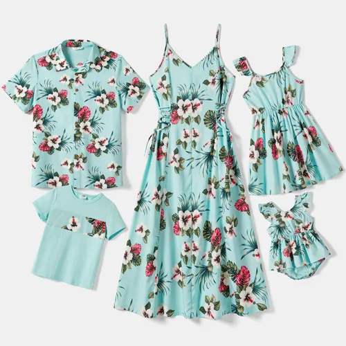 Family Matching Allover Floral Print Cami Dresses and Short-sleeve Shirts/Tops Sets