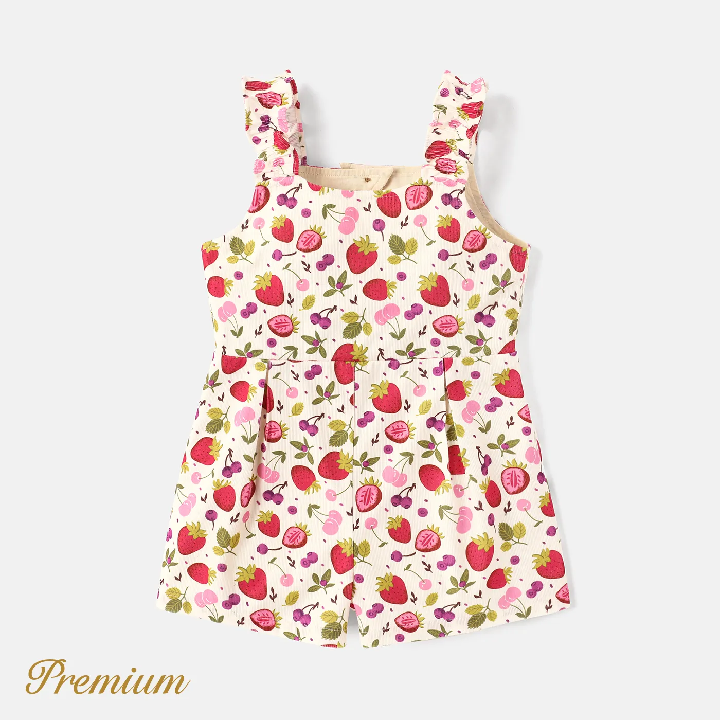 Criança Menina Extremidades franzidas Elegante Morango Jardineiras Rosa big image 1