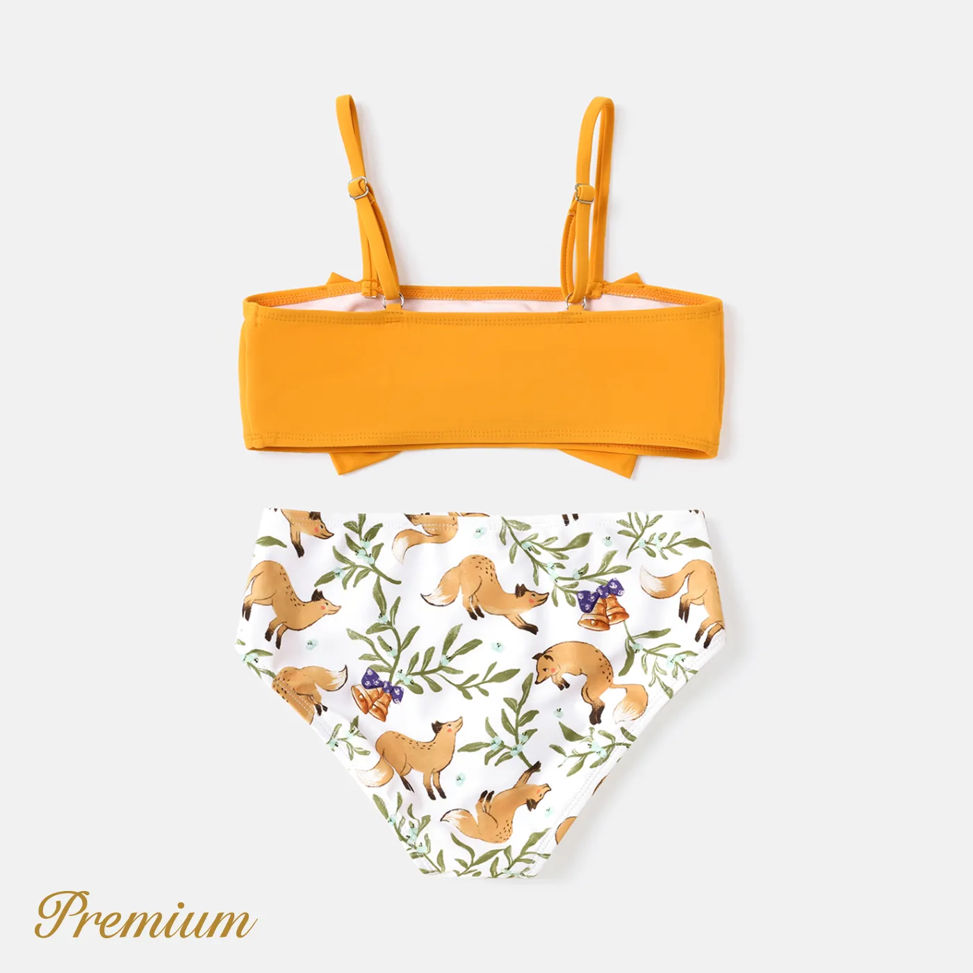 2pcs Kid Girl Bow Front Solid & Animal Print Two-piece Swimsuit Set  image 5