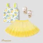 2pcs Toddler Girl Naia™ Lemon Print Ruched Cami Top and Mesh Tiered Skirt Set TenderYellow image 3
