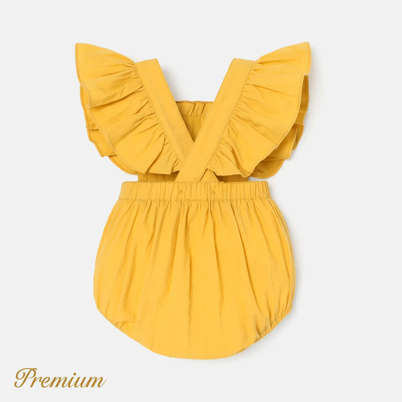 Baby Girl 100% Cotton Smocked Ruffled Bodysuit Yellow image 2