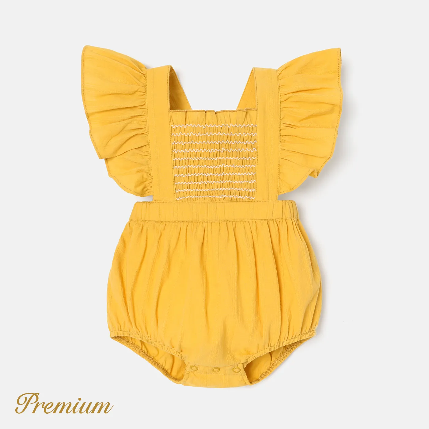 Baby Girl 100% Cotton Smocked Ruffled Bodysuit Yellow big image 1
