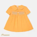 Baby Girl 100% Cotton Doll Collar Embroidered Dress Yellow
