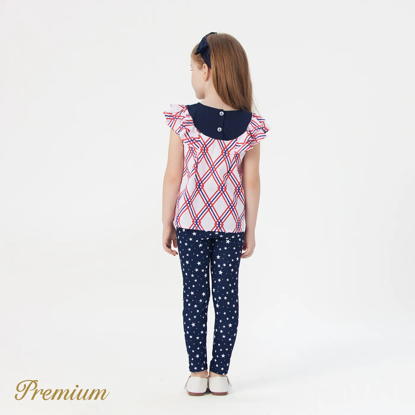 Independence Day 2pcs Toddler Girl 100% Cotton Allover Print Flutter-sleeve Top and Pants Set  image 3