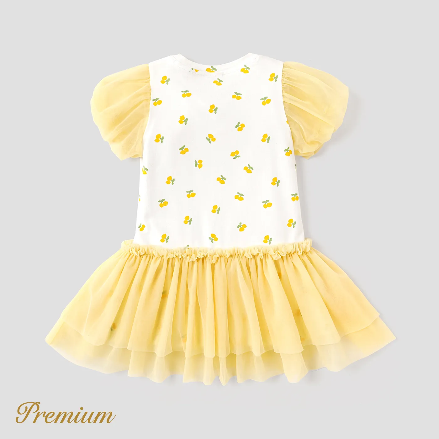 Toddler Girl Cotton Allover Lemon Print Puff-sleeve Spliced Mesh Dress  image 5