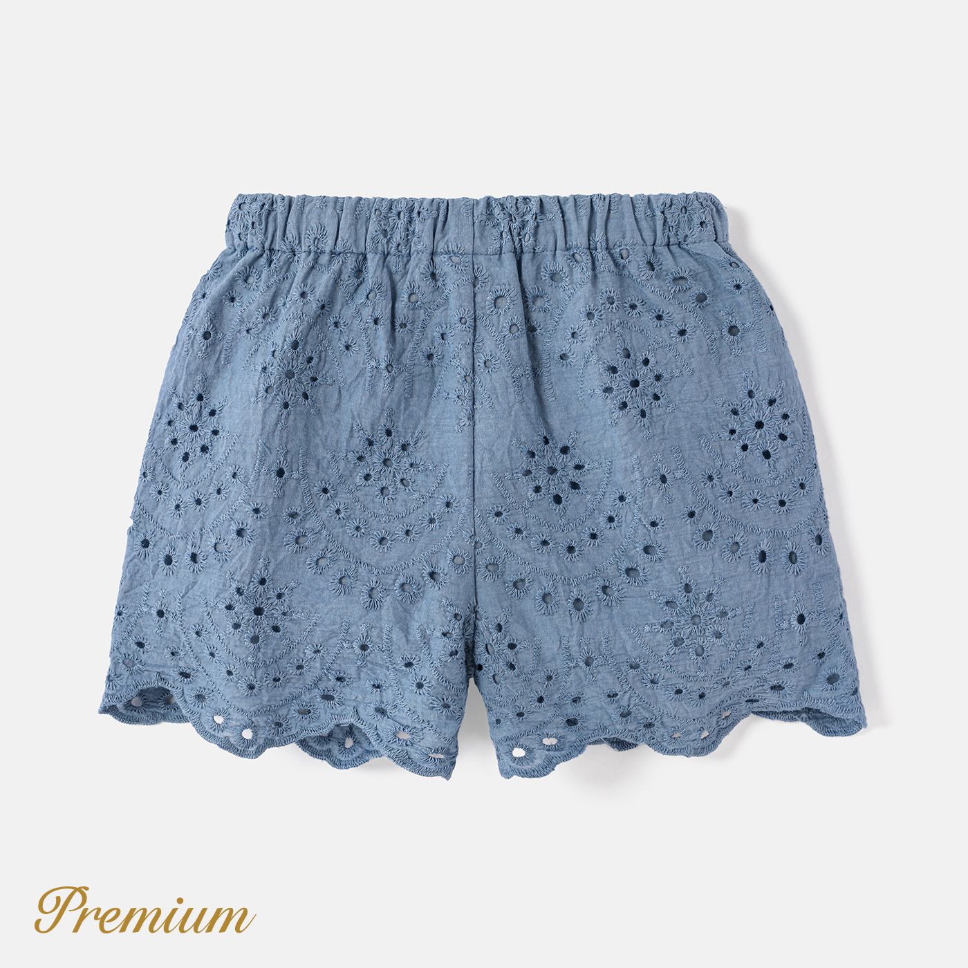 

<Ocean Blue> Toddler Girl 100% Cotton Eyelet Embroidered Solid Shorts / Ruffled Puff-sleeve Blouse / Puff-Sleeve Dress